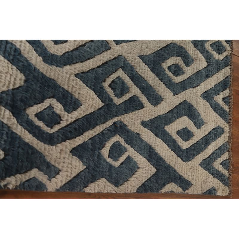 Navy Blue Moroccan Oriental Area Rug Hand-Knotted Wool Carpet - 5'8"x 8'3"