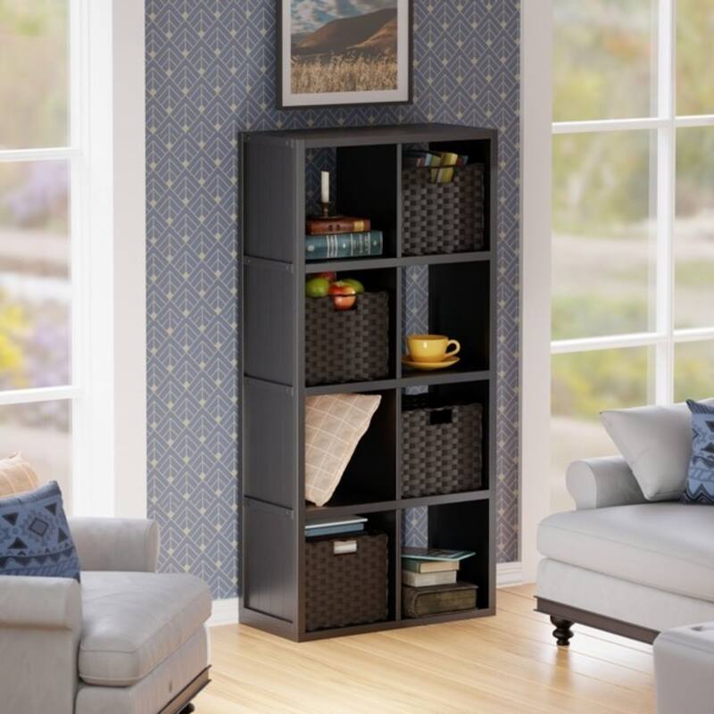 5 Pc Storage Shelf With 4 Foldable Woven Baskets 53" Black Chocolate