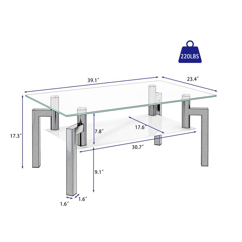 Rectangle Glass Clear Coffee Table Side Table