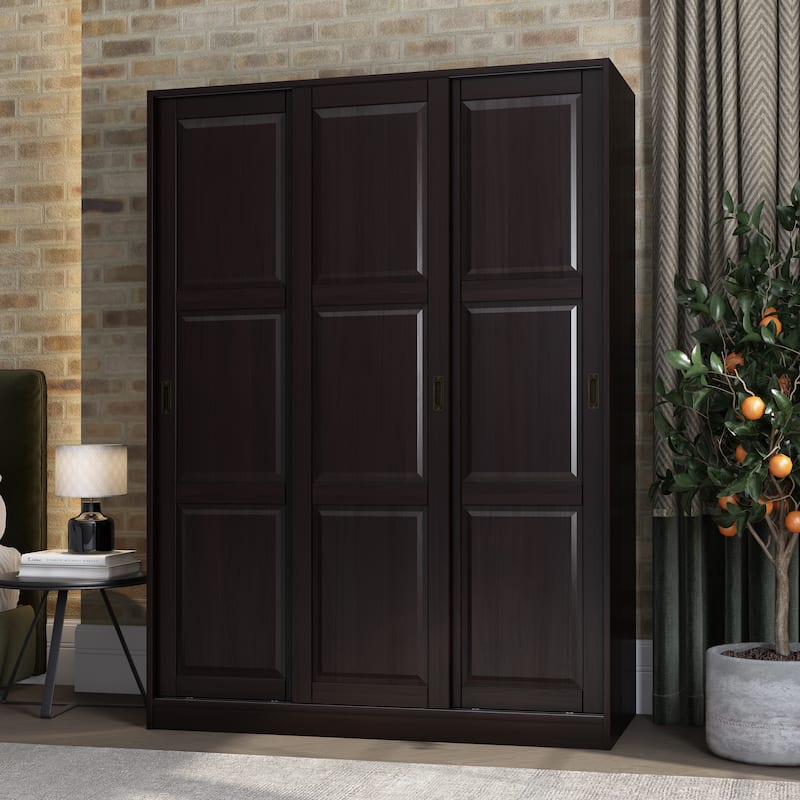 Palace Imports 100% Solid Wood Wall Closet System of Wardrobe Armoires with Mirrored, Louvered or Raised Panel Sliding Doors