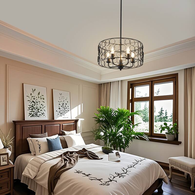 Modern Minimalist 5 - Light Black Hollow Ring - Shaped Chandelier - Matte Black
