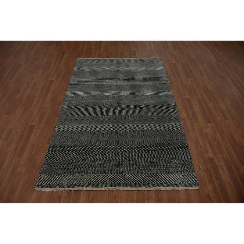 Hand Knotted Oriental 100% Wool Carpet Modern Geometric Greys & Charcoal Contemporary Area Rug - 8' 2'' X 4' 11''