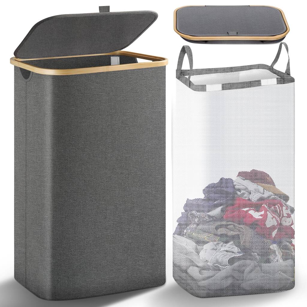 Laundry hamper with lid, 105L Hampers for Laundry with Lid & Handle, Collapsible Laundry basket with Removable Inner Bag