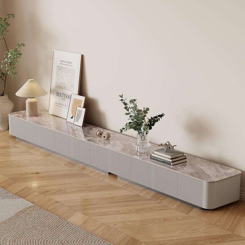 Modern TV Stands with Glossy Sintered Stone, 4-6Drawers, White & Gray