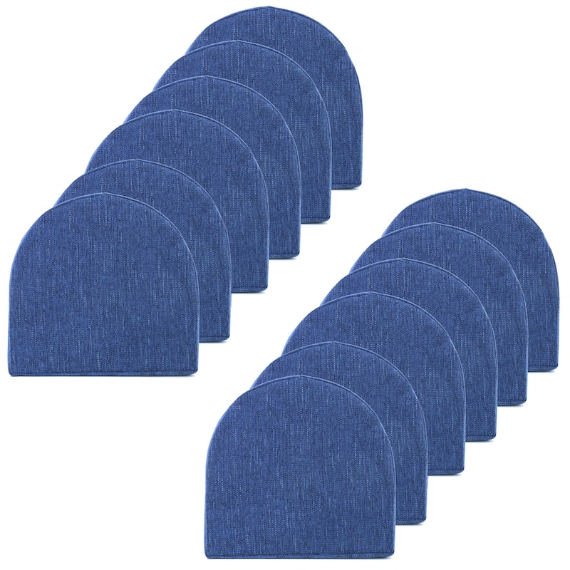 Sweet Home Collection U-Shape High Density Memory Foam Chair Pads with Ties - Set of 12 - Navy