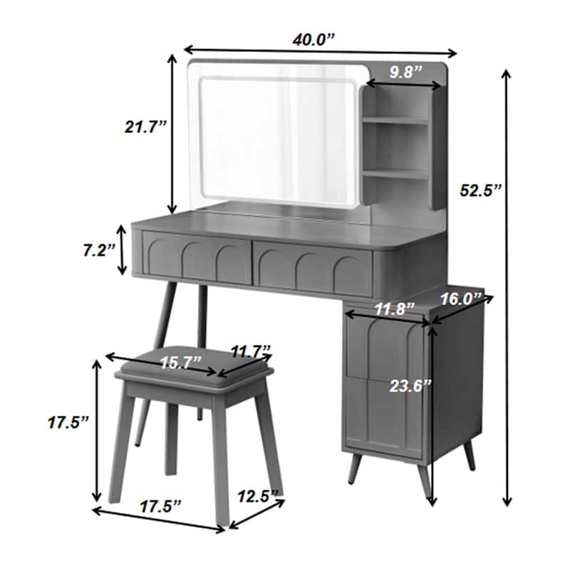 Makeup Vanity Desk w/LED Lights,4 Drawer Dressing Table Set with Stool - Black
