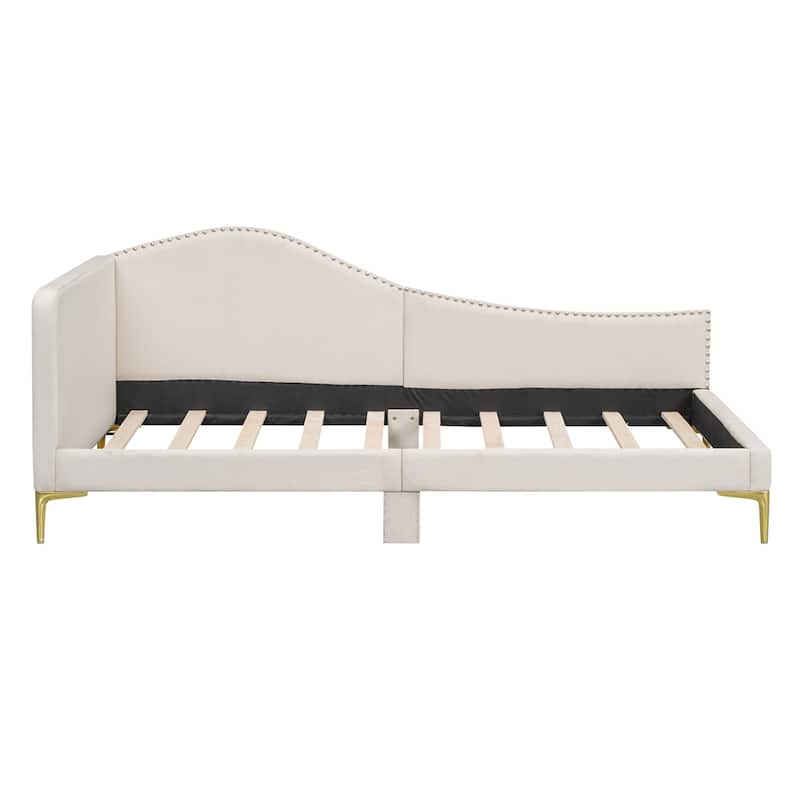 Twin Size Upholstered Daybed with Headboard and Armrest, Support Legs