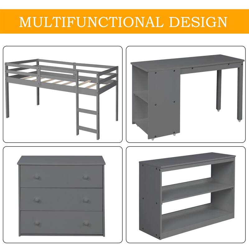 Harper & Bright Designs Wood Twin Low Study Loft Bed
