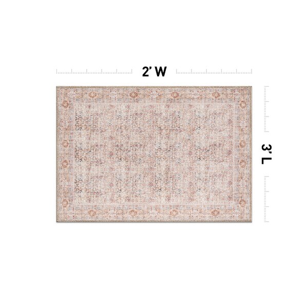 World Rug Gallery Terracotta Floral Washable Flat Pile Non-Slip