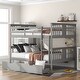 preview thumbnail 24 of 32, Elegant Full over Full Bunk Bed Wooden Kids Bed with Two Storage Drawers,Ladder,Guardrails for Bedroom Grey