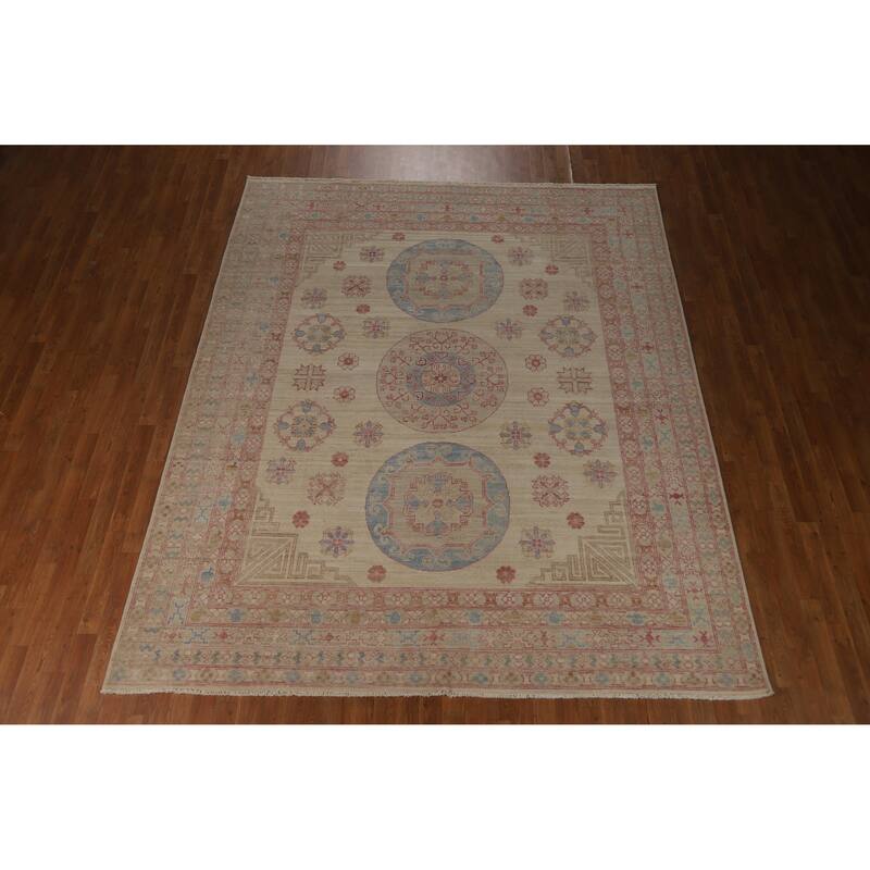 Hand Knotted Oriental 100% Wool Carpet Transitional All-Over Beige & Ivories Oushak Area Rug - 9' 9'' X 8' 1''
