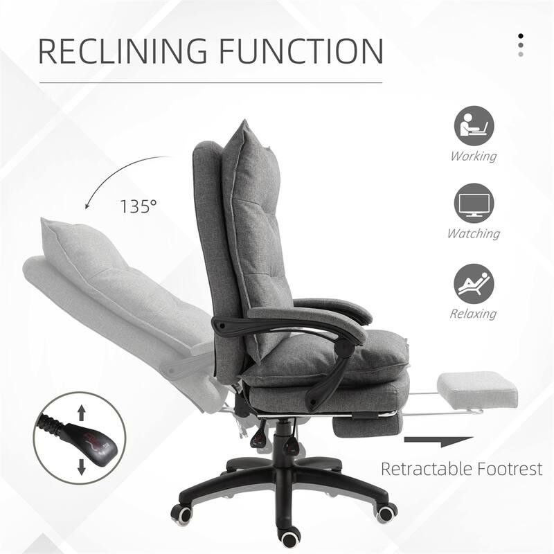 Adjustable Height Swivel Home Office Chair with Retractable Footrest