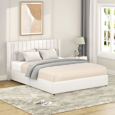 2-Drawers Storage Boucle Upholstered Platform Bed