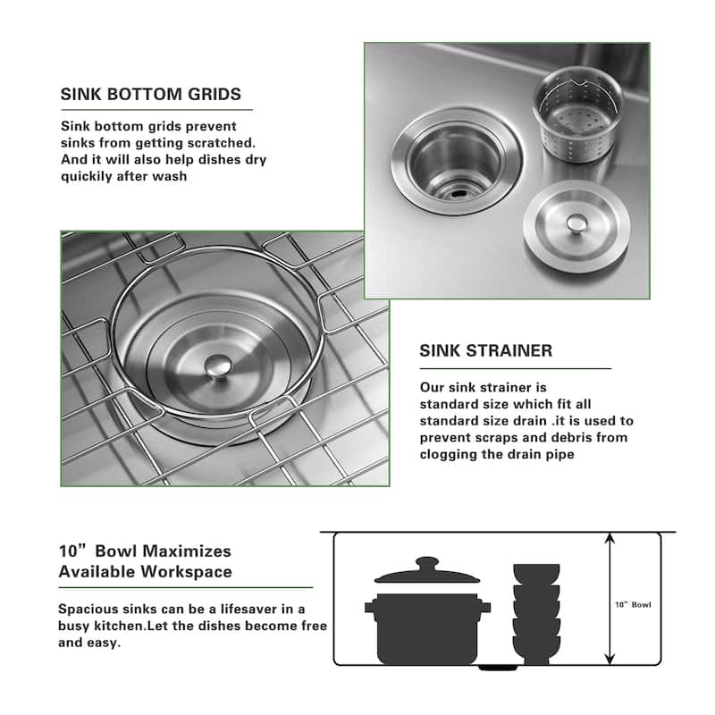30x22-inch Single Drop In Bowl Sink 16 Gauge Kitchen Sinks - 30" x 22" x 10"