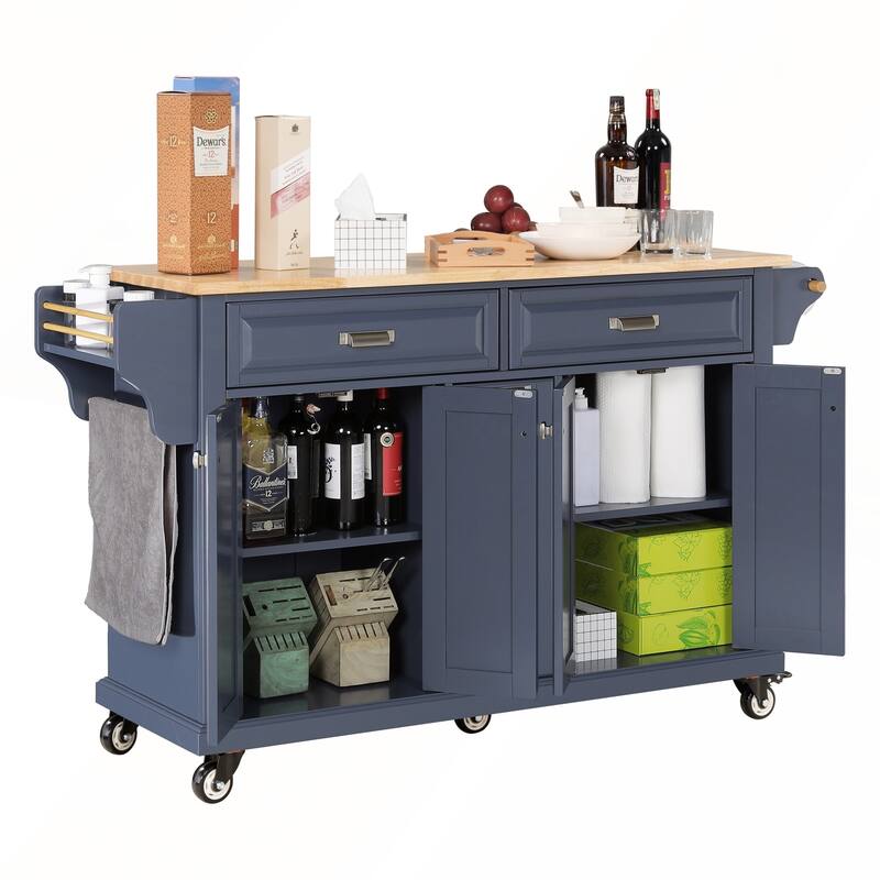 Kitchen Island with Rubber wood Countertop