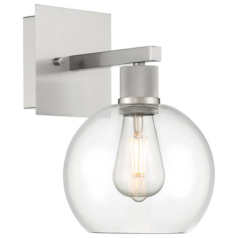Port Nine Burgundy LED Wall Sconce - Replaceable LED - Brushed Steel/Clear Glass