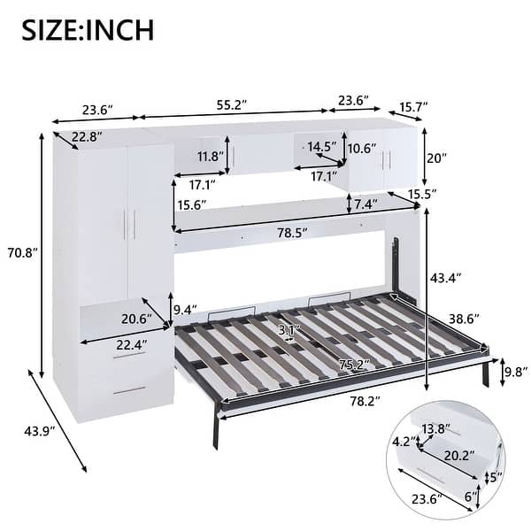 Twin Size Murphy Bed with Drawers, BuiltIn Wardrobe and Table Bed