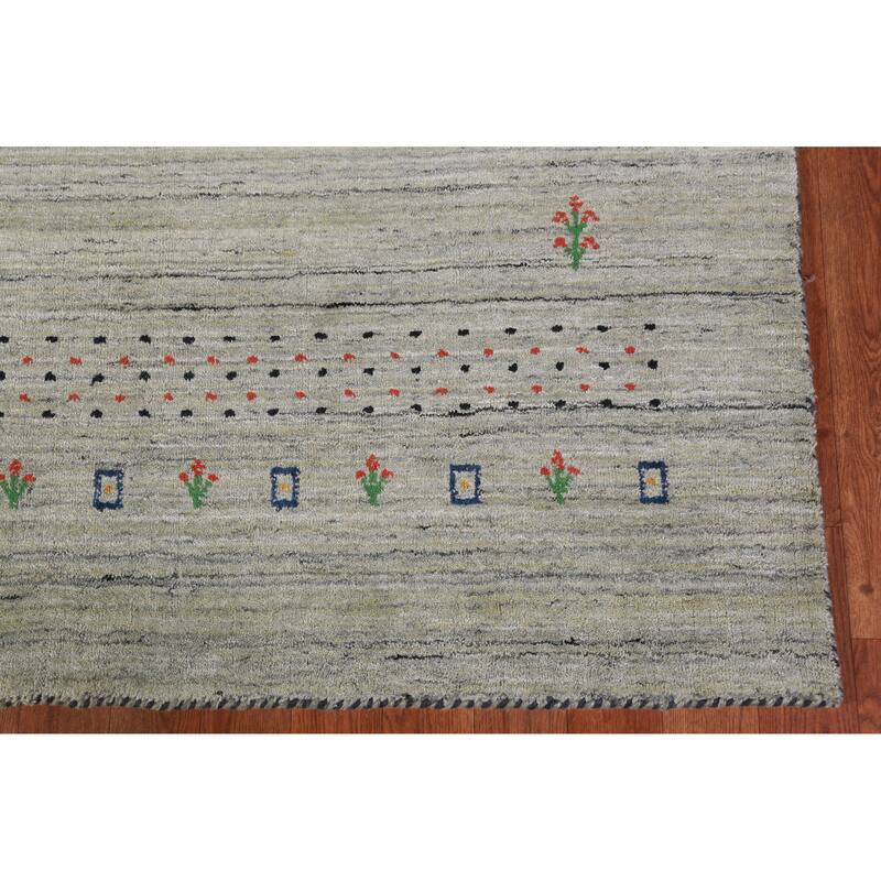 Hand Knotted Oriental 100% Wool Carpet Tribal Animal Pictorial Greys & Charcoal Gabbeh Area Rug - 8' 1'' X 5' 7''