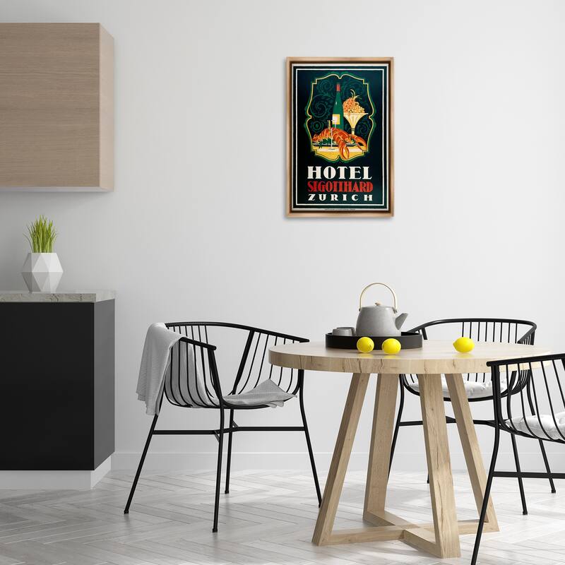 Stupell Vintage Hotel Zurich with Lobster Framed Floater Canvas Wall Art Design By Marcus Jules
