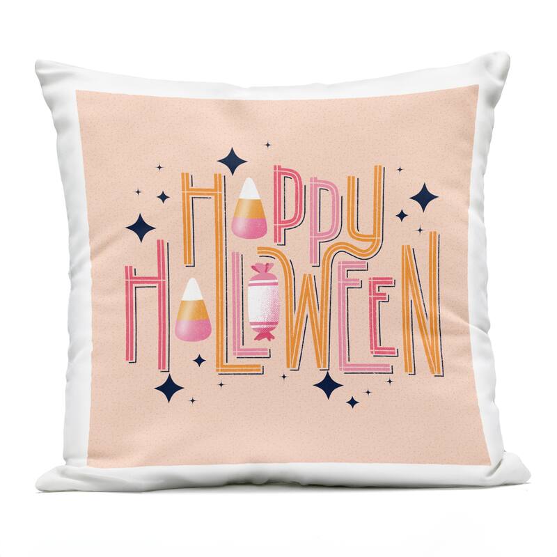Stupell Happy Halloween with Candy Printed Outdoor Throw Pillow Design by Sarah Hickman - Accent - Polyester - Orange - Single