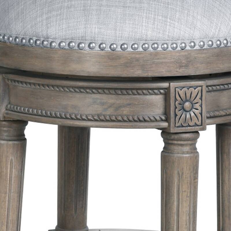 Linen Round Wood Swivel Stool with Nail Head Trim, Backless and Footrest