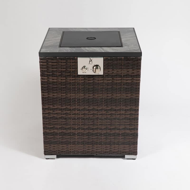 23.6 in. W x 28.7 in. H 50,000 BTU Square Wicker Propane Fire Pit Table in Dark Brown with Glass windshield