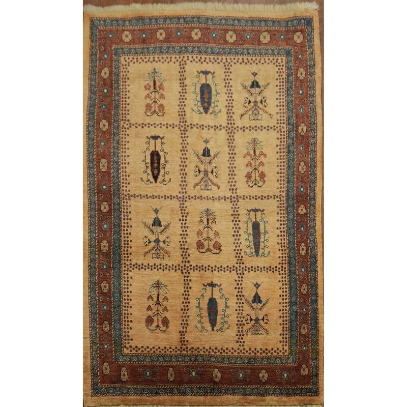 Hand Knotted Oriental 100% Wool Carpet Traditional Tribal Peach Gabbeh (Qashqai) Area Rug - 6' 7'' X 3' 11''