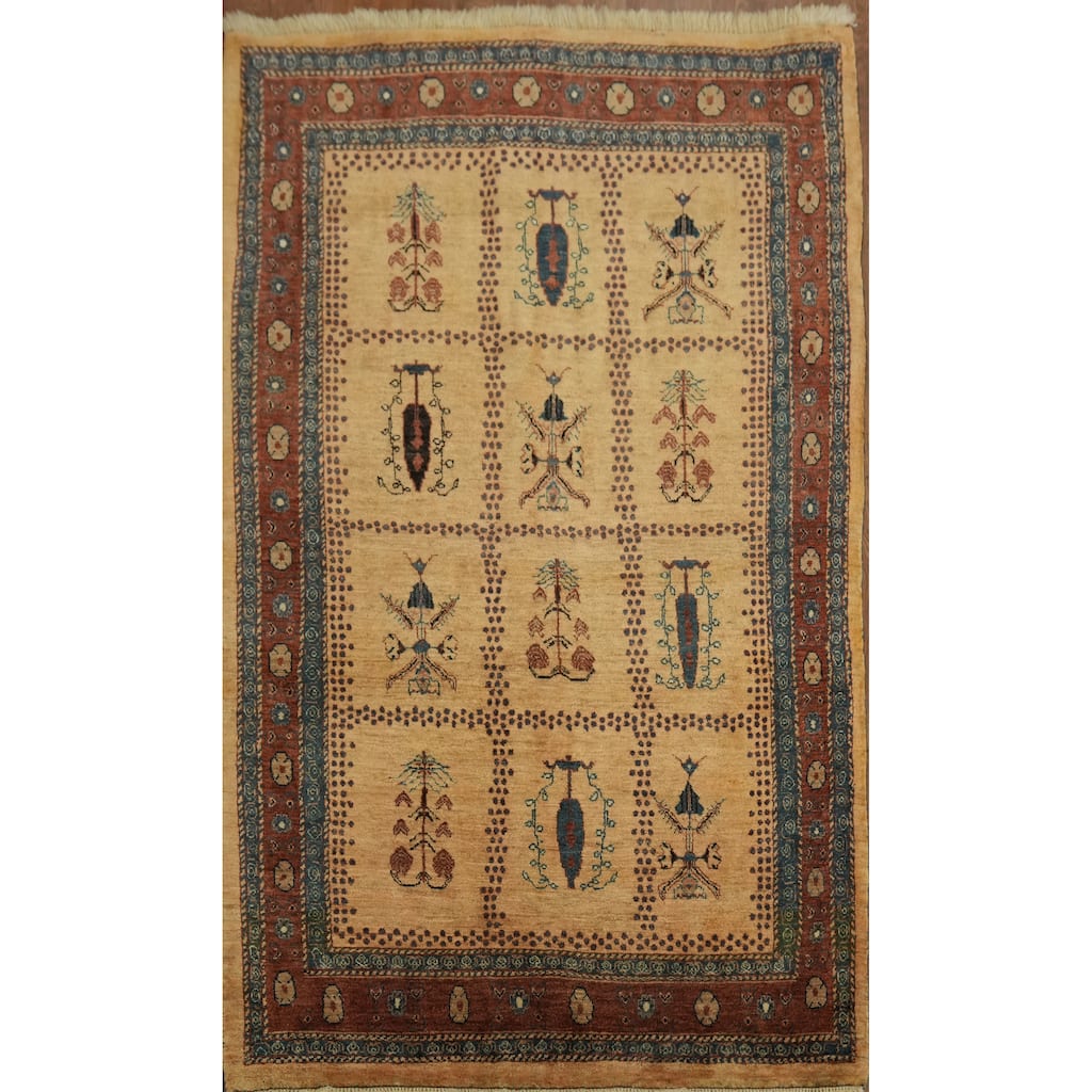 Hand Knotted Oriental 100% Wool Carpet Traditional Tribal Peach Gabbeh (Qashqai) Area Rug - 6' 7'' X 3' 11''