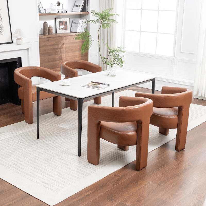 SEYNAR Modern Glam PU Leather Upholstered Dining Chair, Open-Back Accent Chair Set of 4 - Brown