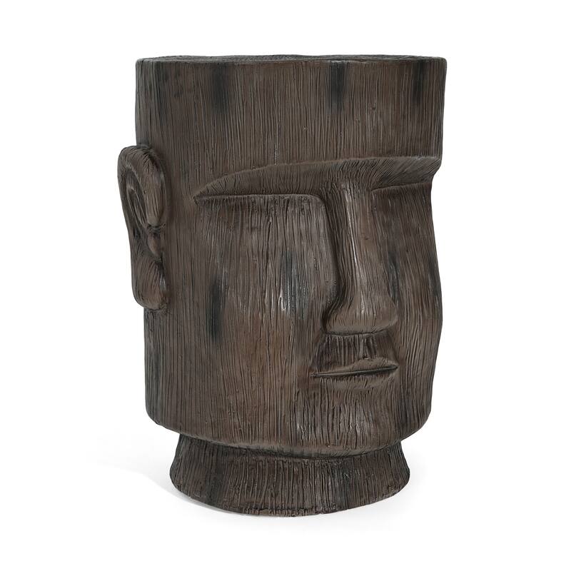 Roomfitters Easter Island Moai Statue Outdoor Side Table, Stone-Look Garden Stool & Pedestal for Patio, Yard, Light Grey