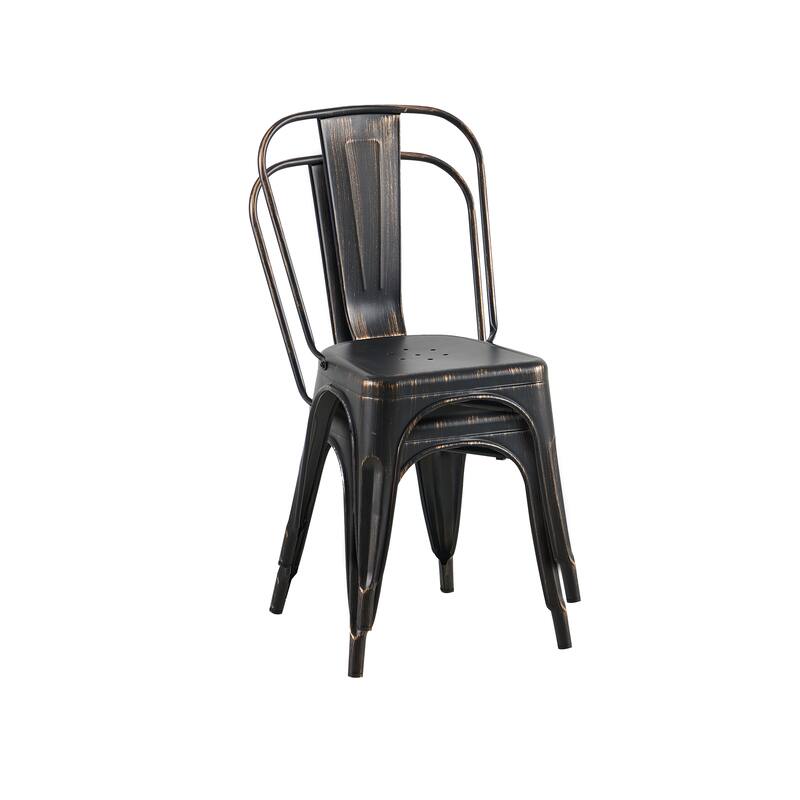 2-Piece Stackable Industrial Dining Chair Set - Sanded Matte Black, 18 Inch Seat Height