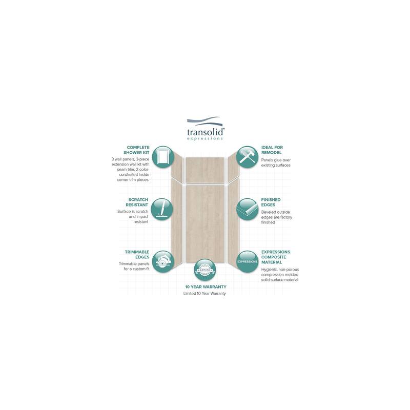 Transolid Expressions 36-in X 36-in X 96-in Glue to Wall Shower Walls - 36" x 36" x 96" - 36" x 36" x 96"