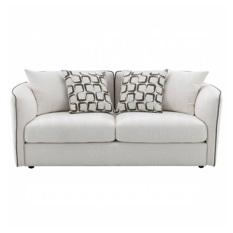 Chenille Upholstered Loveseat with 4 Pillows in Beige - Beige