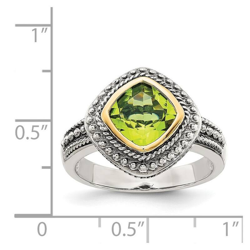 Curata 925 Sterling Silver Bezel Polished With 14k Peridot Ring