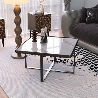 Square Coffee Table w/Thicken Metal Frame and Sintered Stone Table Top ...