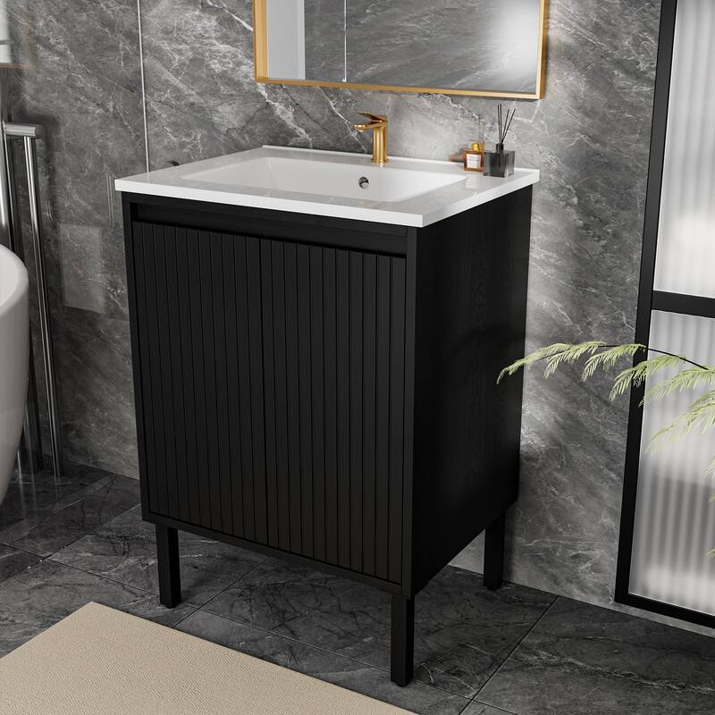 GDFStudio - Niall Modern Mid-Century Freestanding Bathroom Vanity with Soft Close Doors & Large Storage Spaces, WITHOUT Sink