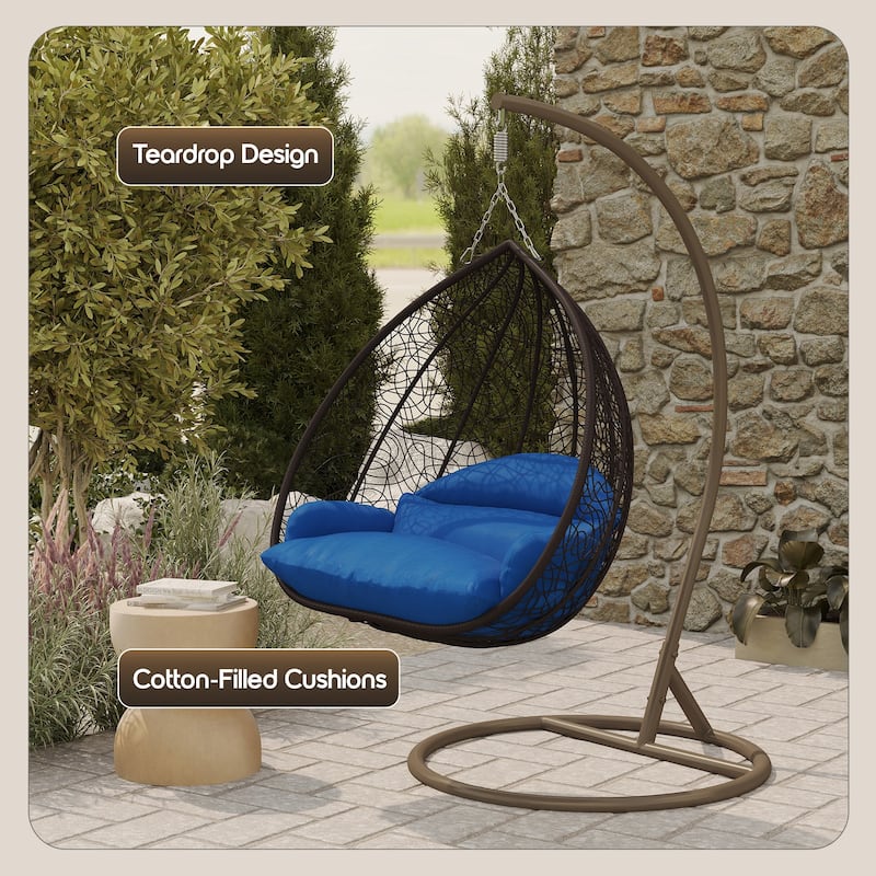 2-Person Egg Swing Chair in Brown Stainless Steel 2-Seater Porch Swing with Stand for Outdoor and Indoor - 77.95" Height