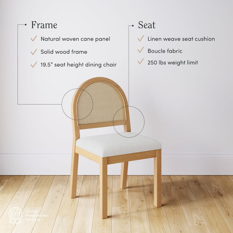 Bailey 19 in. Boucle Dining Chair, Upholstered Side Chair with Natural Woven Rattan Back and Solid Wood Legs