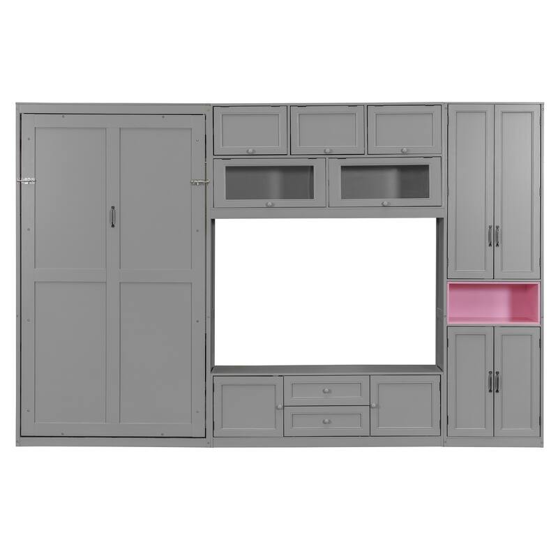 Roomfitters Twin Size Wall Murphy Bed with TV Stand, Cabinets & Shelving Storage