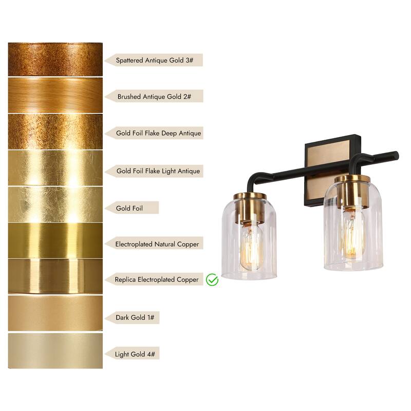 Modern Farmhouse Bathroom Vanity Light Black Gold Cylinder Glass Wall Sconce