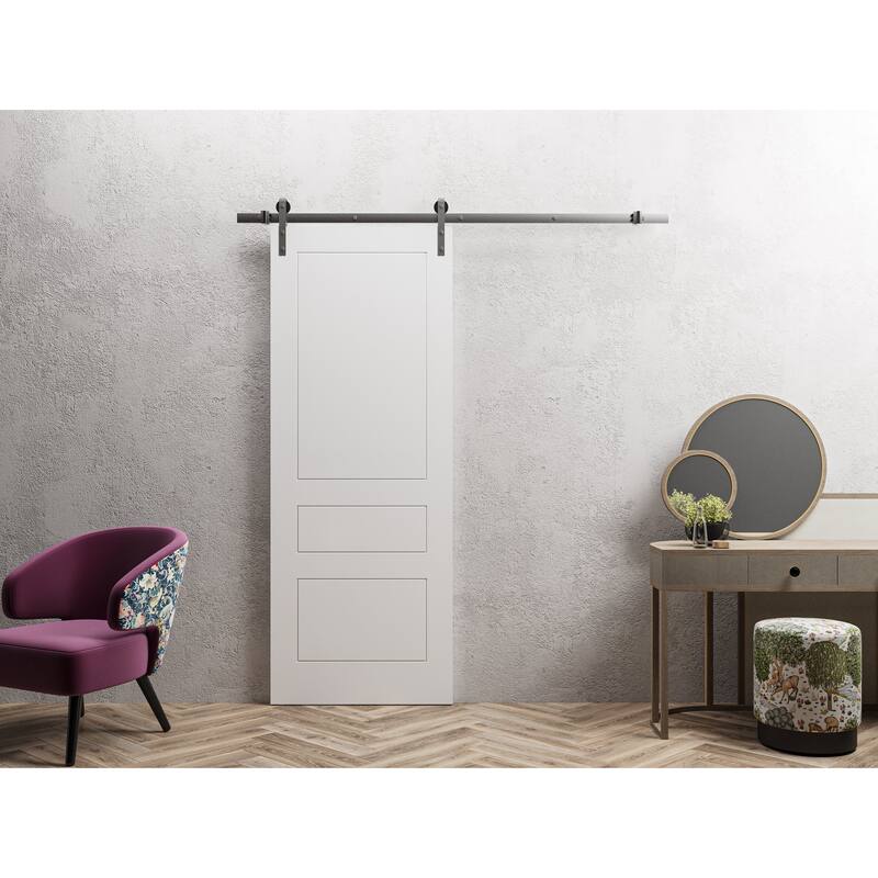 Modern Barn Door / Mela 0733 Painted White / 6.6FT Silver Rail Track Heavy / Solid Panel Interior Doors