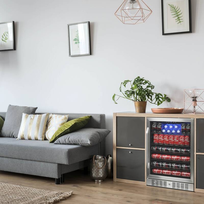 Newair 24" Built-in 177 Can Beverage Fridge in Stainless Steel with Precision Temperature Controls, Adjustable Shelves,