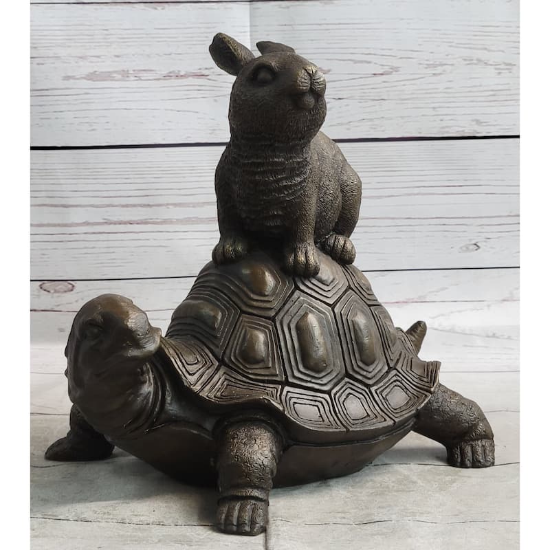 Tortoise And The Hare Aesop Fable Bronze Sculpture Figurine Statue Collectible Decor Signed Original Art