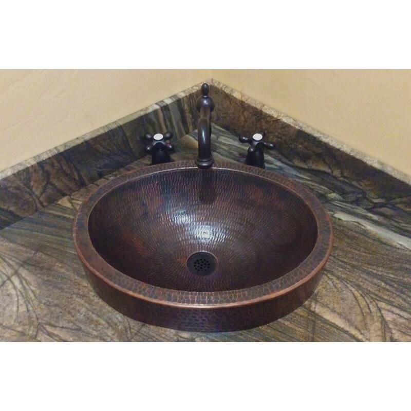 17-in Compact Oval Skirted Vessel Hammered Copper Sink (VO17SKDB)