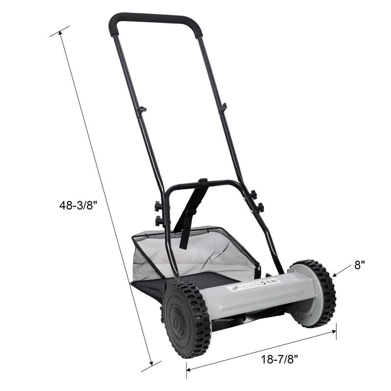 Anmytek Manual Push Reel Lawn Mower with Grass Catcher 14 Inch 5 Blade Walk Behind Eco Friendly Grass Cutter Gray