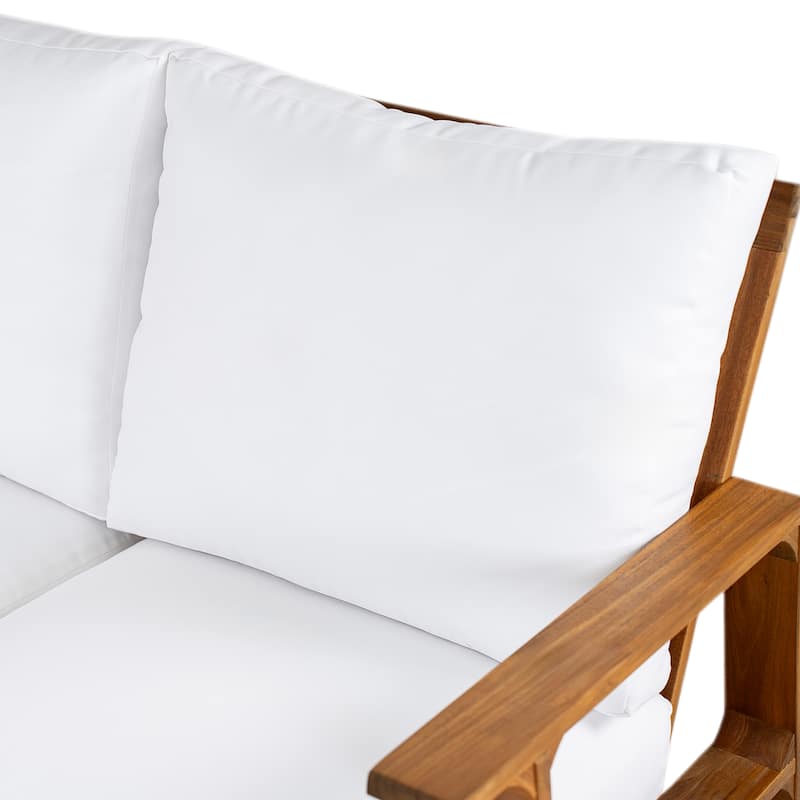 Scott Living Doris 4 Piece Outdoor Slat Design Acacia Wood Upholstered Seating Set