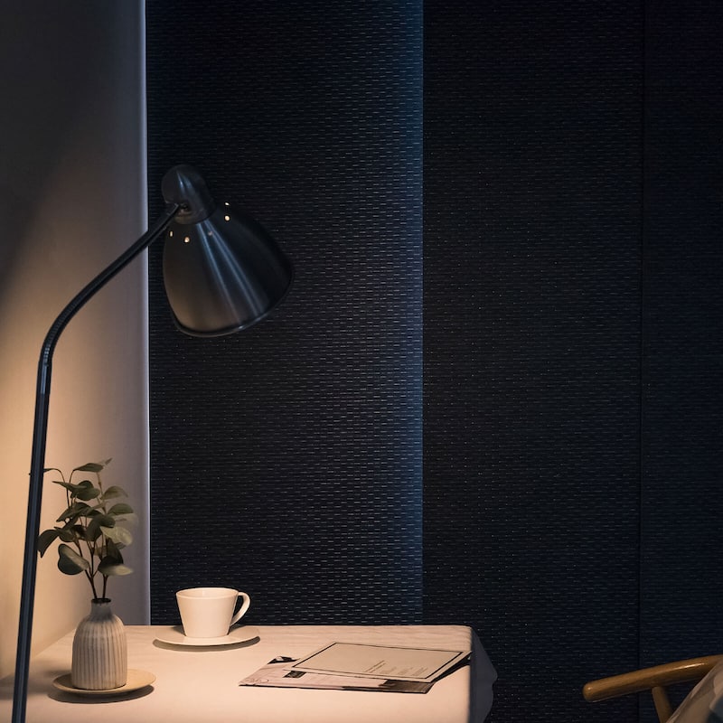 GoDear Design 99.99% Blackout & Sheer Natural Woven Adjustable Sliding Panel Track Blinds, Vertical Blinds, 45.8"- 86" W x 96" L