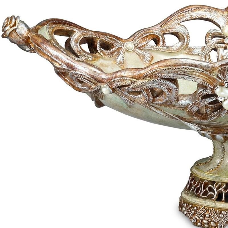 HomeRoots 9" Beige And Gold Polyresin Decorative Bowl - 11' X '9' X '20