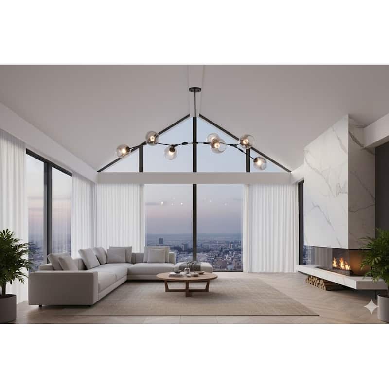 7 Black Metal Chandelier With Smoke Glass Shades