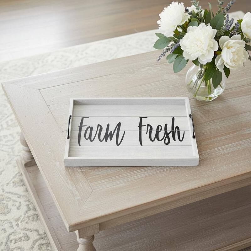 HomeRoots 16" Gray And Black Farm Fresh Serving Tray With Handles - 15.50 in. x 2.25 in. x 12.00 in. - Black/Gray - 15.50 in. x 2.25 in. x 12.00 in.
